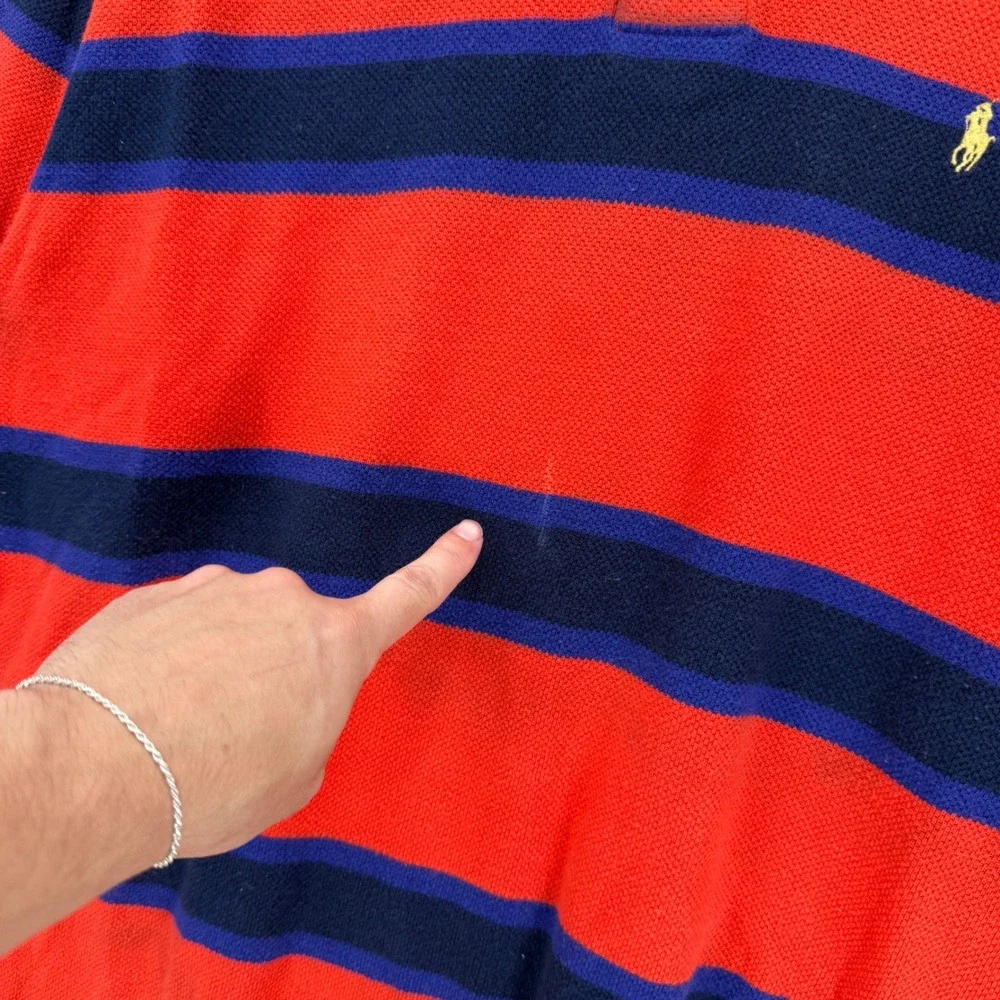 Vintage Polo Ralph Lauren Rugby Polo Shirt Red Navy Striped Long Sleeve XL